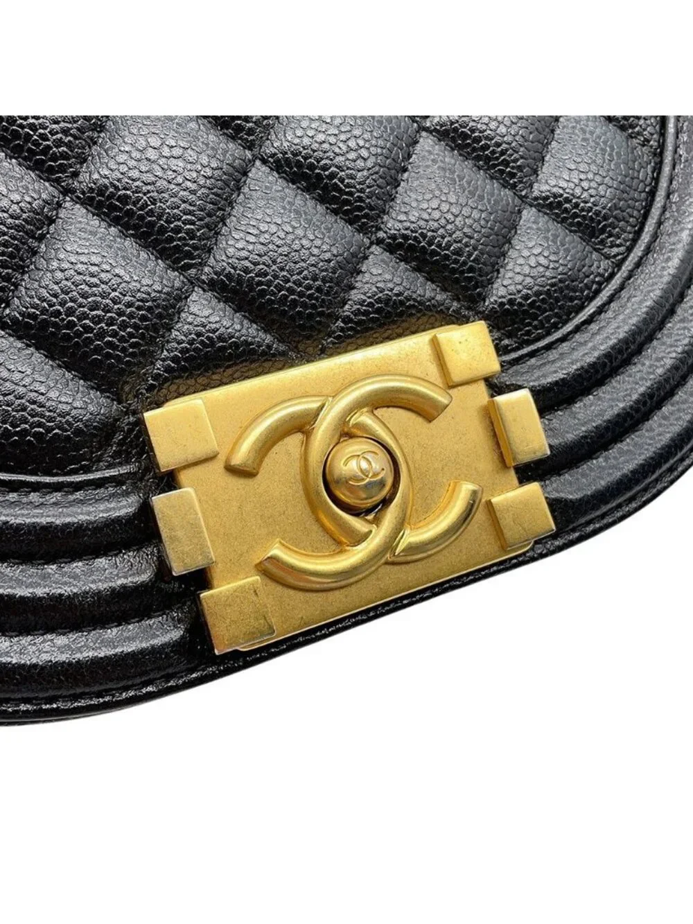 Chanel Chain Shoulder Bag Quilted CC Logo Boy Small Caviar Leather 2-Way Black